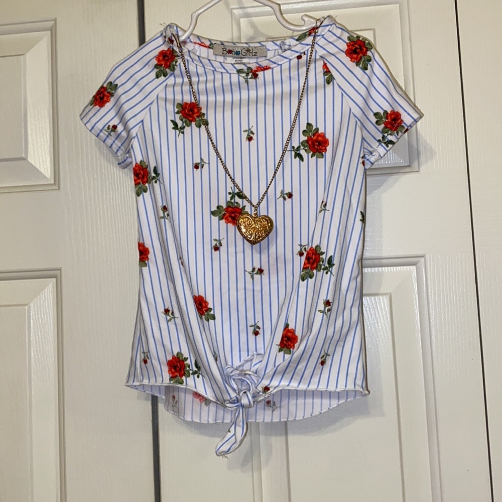 Boho Girlz Striped Top with Tie & Necklace